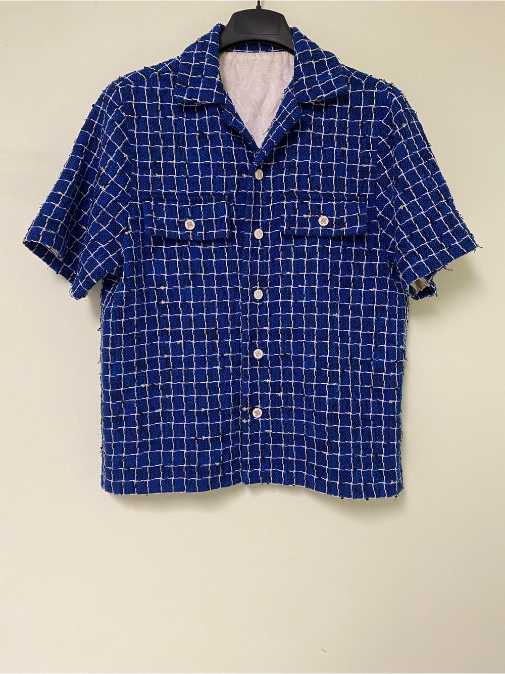 AMIRI Blue & White Grid Short-Sleeve Button-Down Shirt